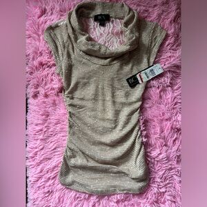 NWT BCX sz XS brown cowl neck layering top w ruched sides and lace back cutout